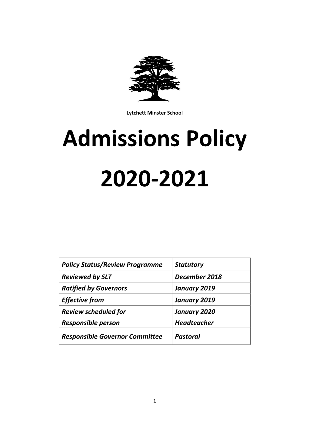 Admissions Policy 2020-2021