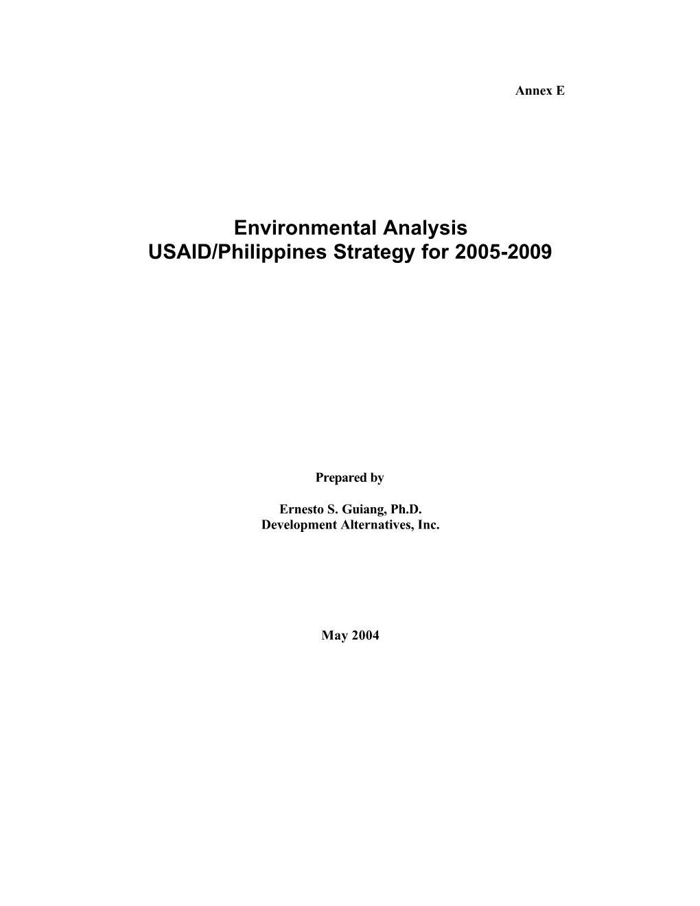 Environmental Analysis USAID/Philippines Strategy for 2005-2009