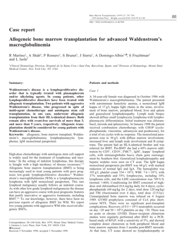 Case Report Allogeneic Bone Marrow Transplantation for Advanced Waldenstrom’S Macroglobulinemia