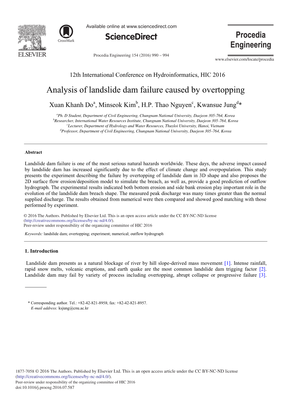 Analysis of Landslide Dam Failure Caused by Overtopping