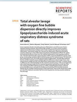Total Alveolar Lavage with Oxygen Fine Bubble Dispersion Directly Improves Lipopolysaccharide-Induced Acute Respiratory Distress