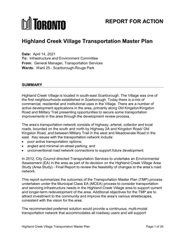 Highland Creek Village Transportation Master Plan