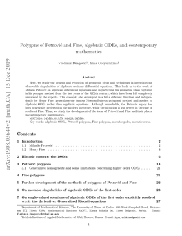 Polygons of Petrovic and Fine, Algebraic Odes, and Contemporary