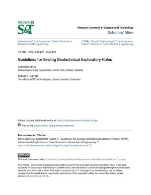 Guidelines for Sealing Geotechnical Exploratory Holes