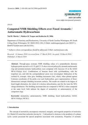 Computed NMR Shielding Effects Over Fused Aromatic / Antiaromatic Hydrocarbons