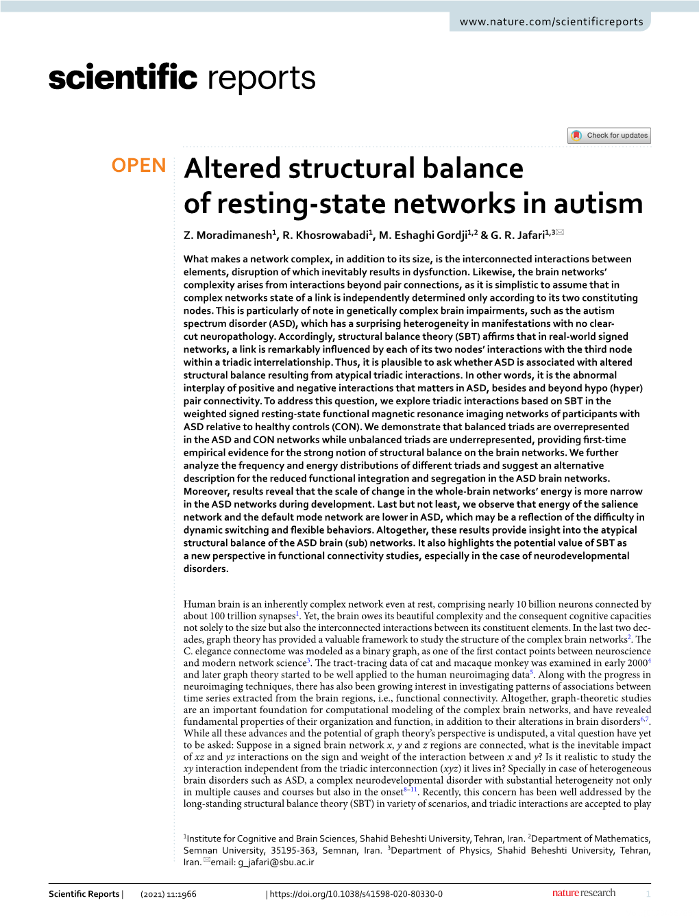 Altered Structural Balance of Resting-State Networks in Autism