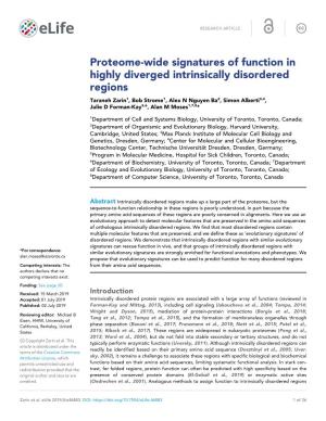 Proteome-Wide Signatures of Function in Highly Diverged Intrinsically