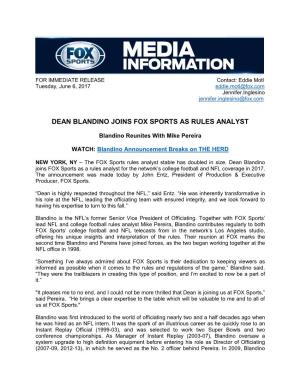 Dean Blandino Joins Fox Sports As Rules Analyst
