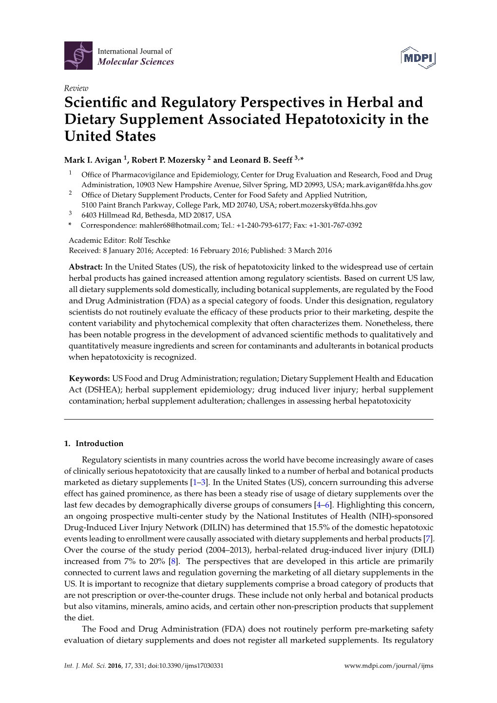 Scientific and Regulatory Perspectives in Herbal and Dietary Supplement Associated Hepatotoxicity in the United States