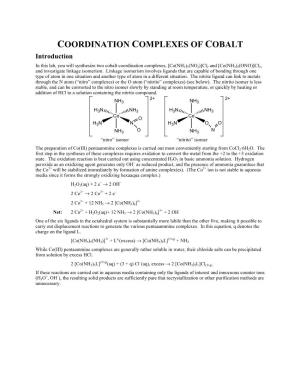 COORDINATION COMPLEXES of COBALT Introduction