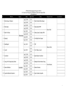 Districts Open Trials Schedule U-13 & U-16