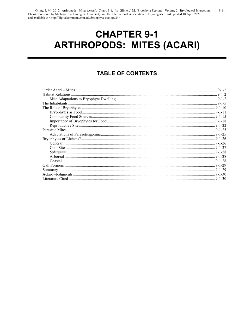 Arthropods: Mites (Acari)