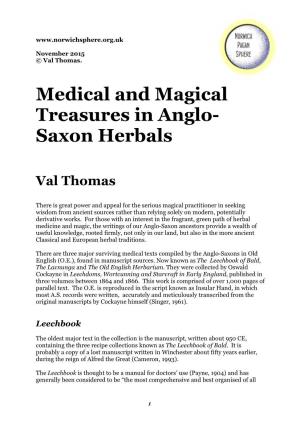 Medical and Magical Treasures in Anglo- Saxon Herbals