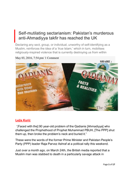 Self-Mutilating Sectarianism: Pakistan's Murderous Anti-Ahmadiyya