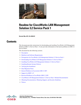 Readme for Ciscoworks LAN Management Solution 3.2 Service Pack 1