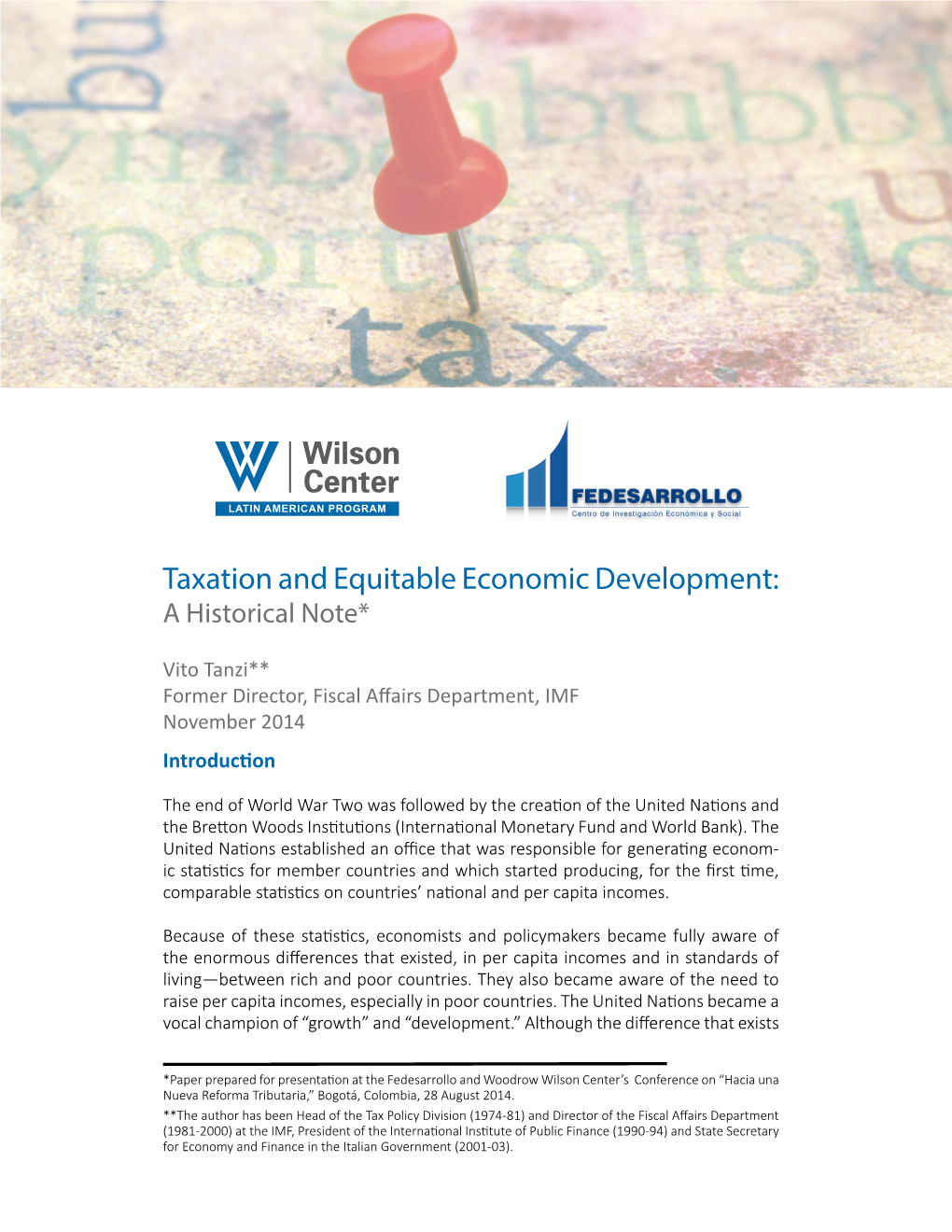 Taxation and Equitable Economic Development: a Historical Note*