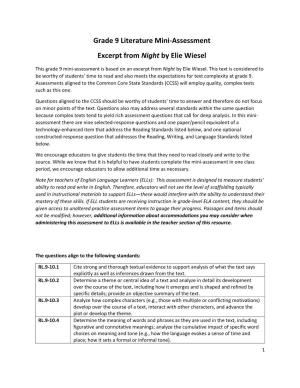 Grade 9 Literature Mini-Assessment Excerpt from Night by Elie Wiesel