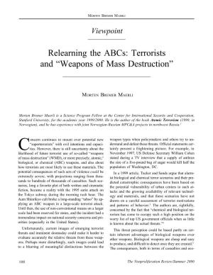 Relearning the Abcs: Terrorists and “Weapons of Mass Destruction”