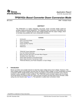 Tps6102x Boost Converter Down Conversion Mode Bill Johns