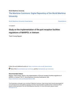 Study on the Implementation of the Port Reception Facilities Regulations of MARPOL in Vietnam