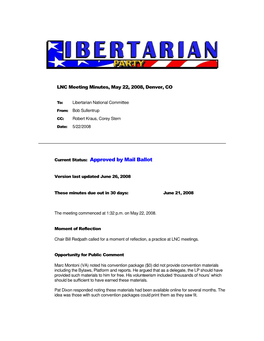 May 22, 2008, LNC Meeting Minutes