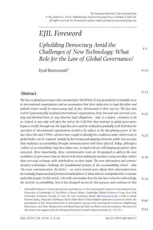 EJIL Foreword Upholding Democracy Amid the 9.5 Challenges of New Technology: What Role for the Law of Global Governance?