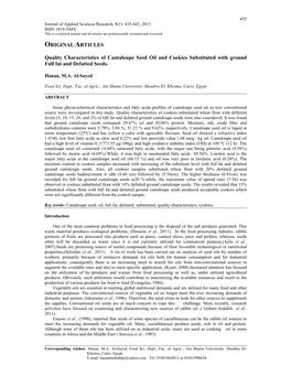 ORIGINAL ARTICLES Quality Characteristics of Cantaloupe Seed