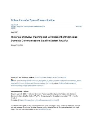 Planning and Development of Indonesia's Domestic Communications Satellite System PALAPA