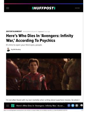 Here's Who Dies in 'Avengers: Infinity War,' According to Psychics