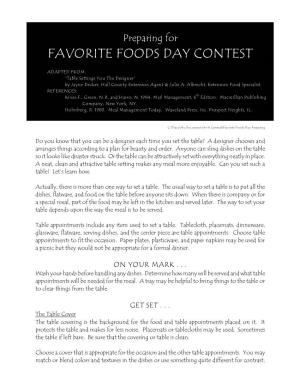 Preparing for FAVORITE FOODS DAY CONTEST