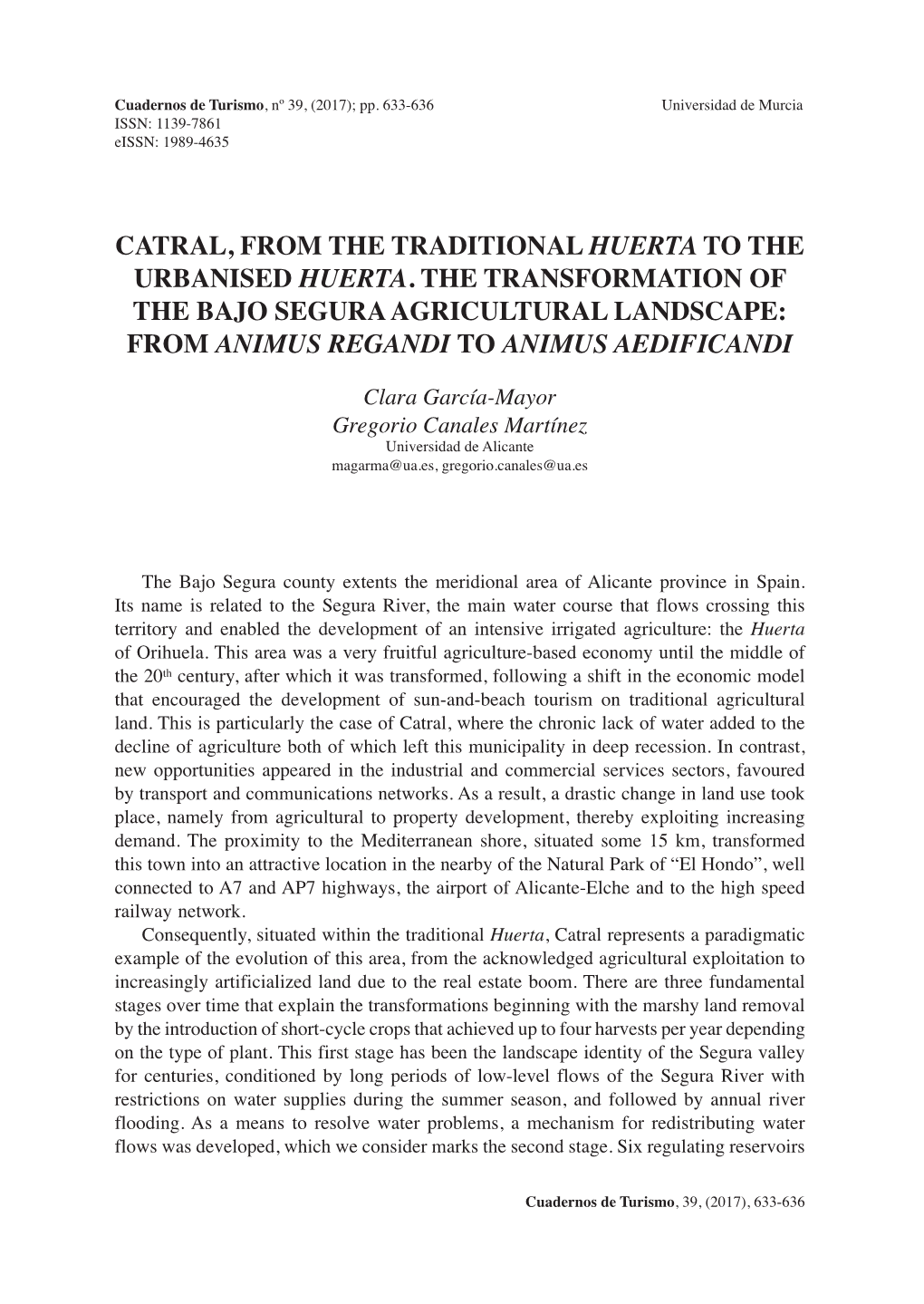 Catral, from the Traditional Huerta to the Urbanised Huerta