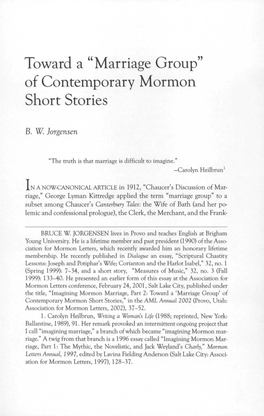 Of Contemporary Mormon Short Stories