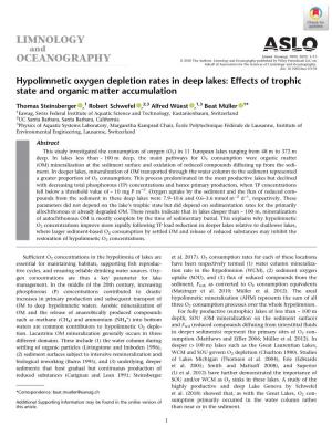 Hypolimnetic Oxygen Depletion Rates in Deep Lakes: Effects of Trophic State and Organic Matter Accumulation
