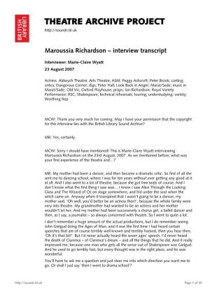 Theatre Archive Project: Interview with Maroussia Richardson