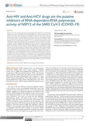 Anti-HIV and Anti-HCV Drugs Are the Putative Inhibitors of RNA-Dependent-RNA Polymerase Activity of NSP12 of the SARS Cov-2 (COVID-19)