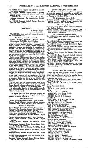 5432 Supplement to the London Gazette, 19 October, 1951