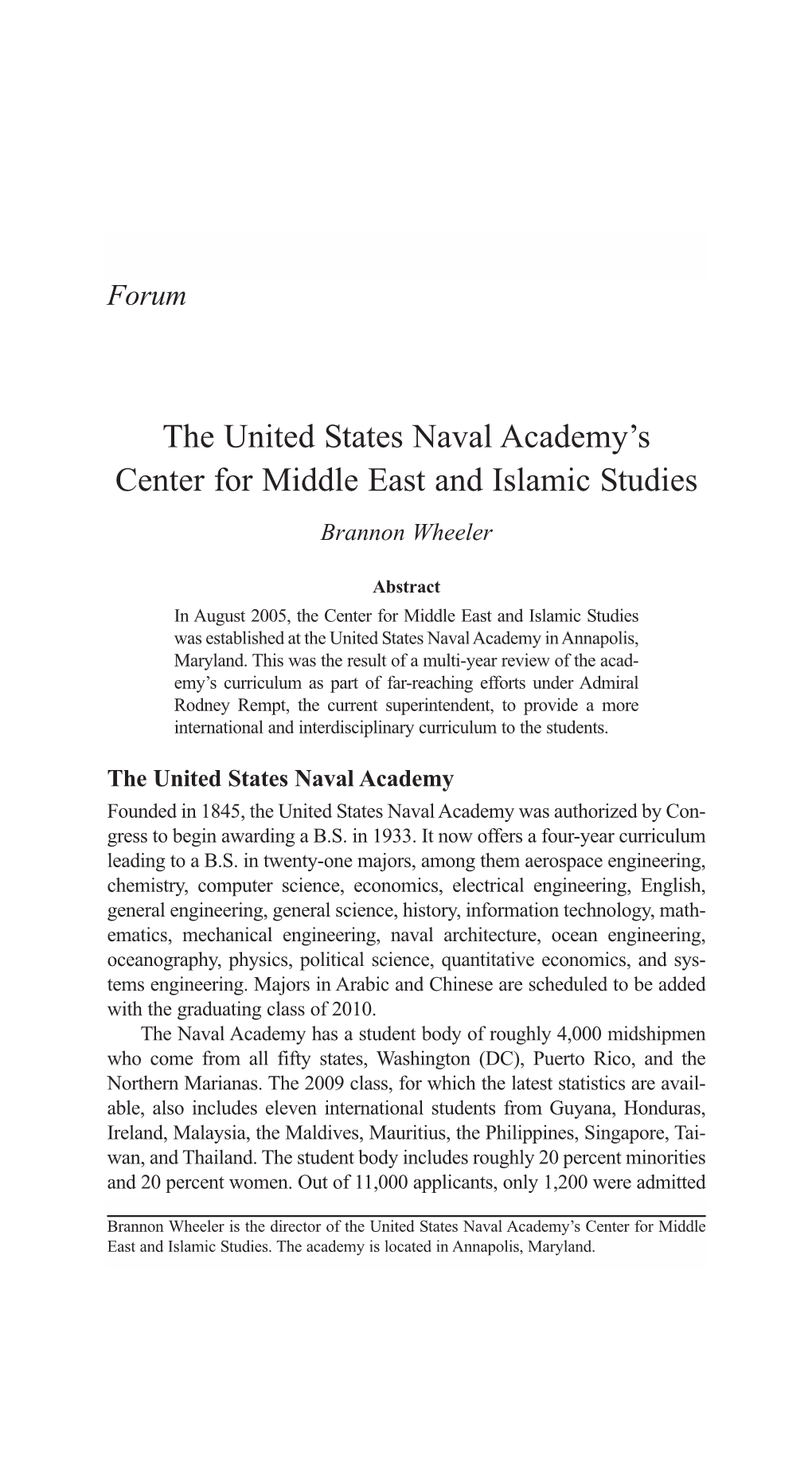 The United States Naval Academy's Center for Middle East and Islamic Studies