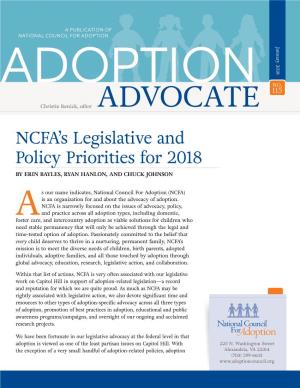 ADVOCATE NCFA’S Legislative and Policy Priorities for 2018 by ERIN BAYLES, RYAN HANLON, and CHUCK JOHNSON