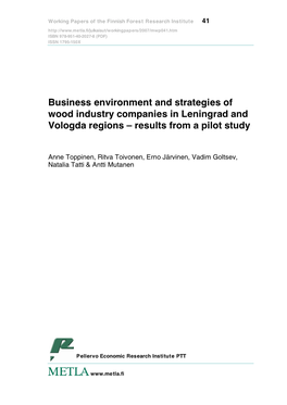 Business Environment and Strategies of Wood Industry Companies in Leningrad and Vologda Regions – Results from a Pilot Study
