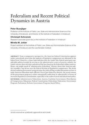 Federalism and Recent Political Dynamics in Austria