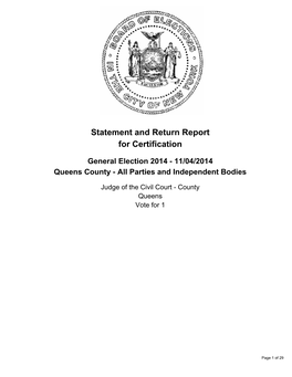 Statement and Return Report for Certification General Election 2014