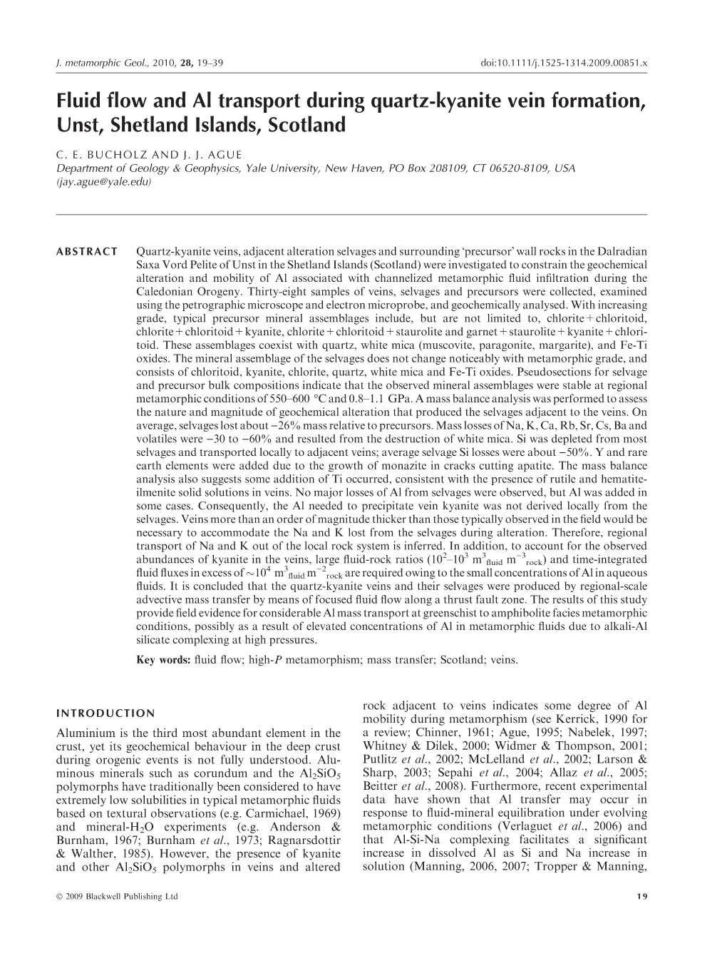 Fluid Flow and Al Transport During Quartz-Kyanite Vein Formation, Unst