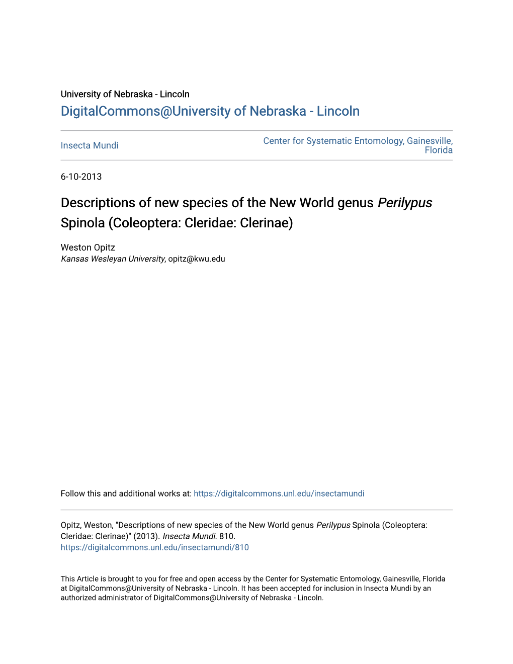 Descriptions of New Species of the New World Genus Perilypus Spinola (Coleoptera: Cleridae: Clerinae)