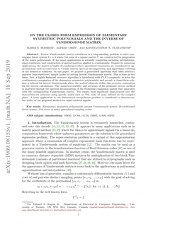 On the Closed Form Expression of Elementary Symmetric Polynomials and the Inverse of Vandermonde Matrix