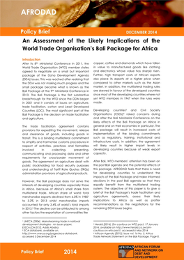 An Assessment of the Likely Implications of the World Trade Organisation’S Bali Package for Africa