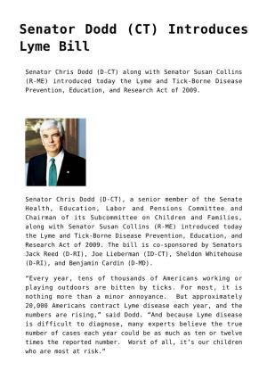Senator Dodd (CT) Introduces Lyme Bill