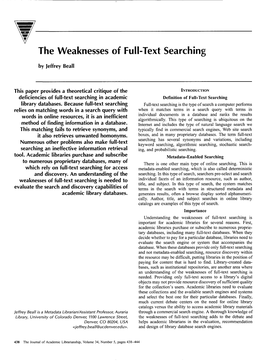 The Weaknesses of Full-Text Searching