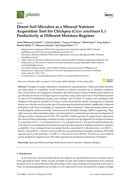 Desert Soil Microbes As a Mineral Nutrient Acquisition Tool for Chickpea (Cicer Arietinum L.) Productivity at Different Moisture