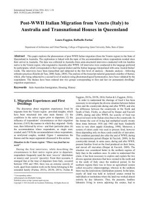 Post-WWII Italian Migration from Veneto (Italy) to Australia and Transnational Houses in Queensland
