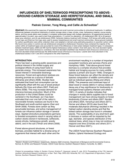 Influences of Shelterwood Prescriptions to Above- Ground Carbon Storage and Herpetofaunal and Small Mammal Communities